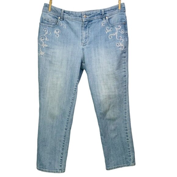 Chicos Womens Jeans Cropped Stretch Denim Embroidered Size 1.5 | M | 10 - Picture 2 of 15